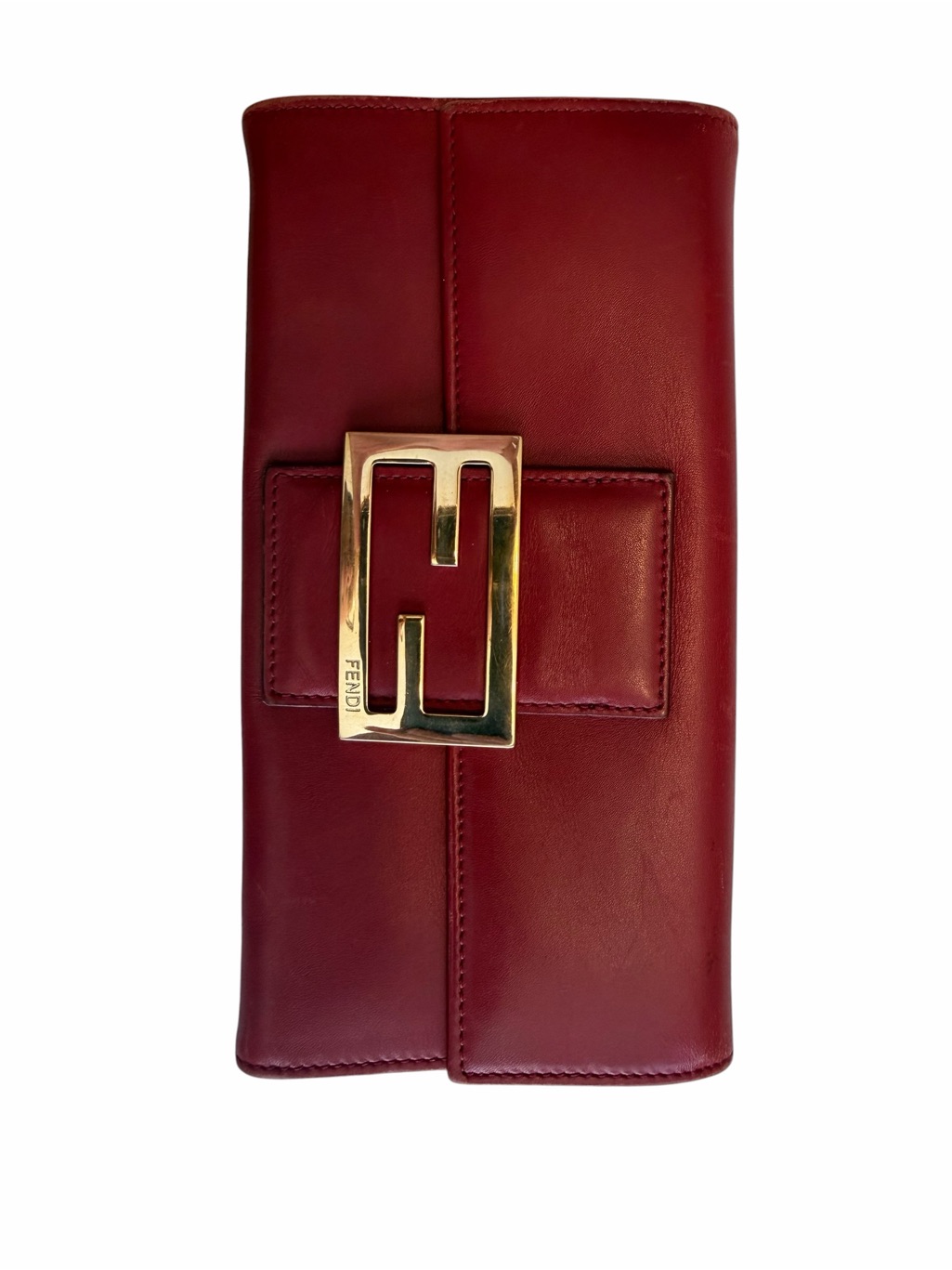 Authentic Fendi Red Continental Flap Wallet With Gold Hardware